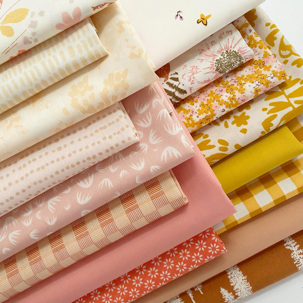A Ray of Optimism Curated Bundle | Pastel Quilt Fabrics | Sienna Yellow Pink Orange | Floral Prints | Various AGF Prints and Solids