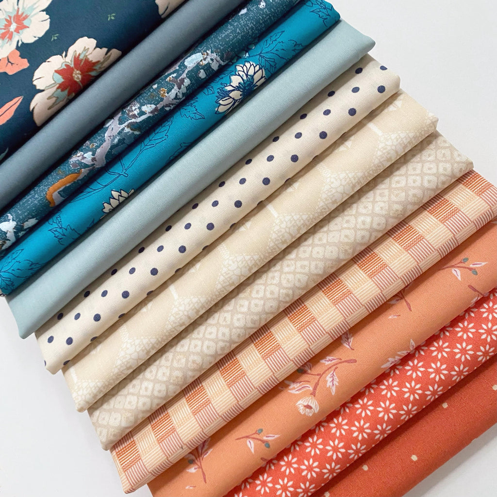 Evening Sky Curated Bundle | Teal Orange Beige Floral Quilt Bundle | Warm and Cool Colors | Various Art Gallery Designers