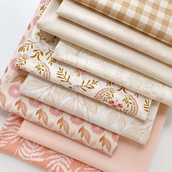 Whispering Field Curated Bundle | Pastel Colors | Tan Cream Pink Floral Quilt Fabrics | Various Art Gallery Fabrics and Designers