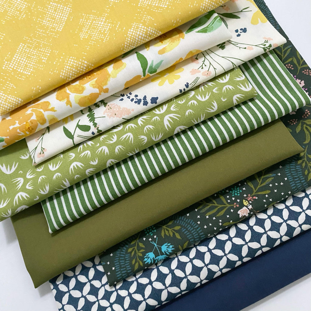 Field Day Curated Bundle | Yellow Green Navy | Summer Quilt Fabrics with Flowers | Various Art Gallery Fabrics and Designers
