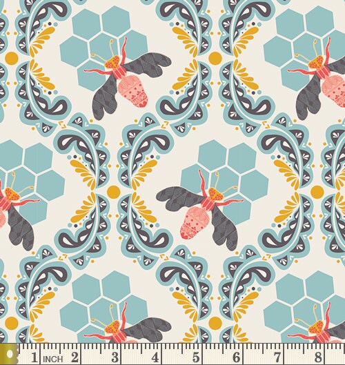 Bee Sweet Morning | Sweet as Honey | Bonnie Christine | Art Gallery Fabrics | SAH-1602 | Fabric with Bees & Honeycomb | Sold by the 1/2 Yard